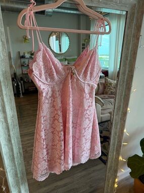 For Love & Lemons Pink Lace Chemise with Bow Accent